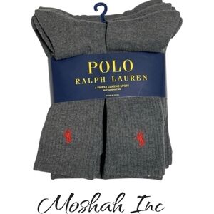 Polo Ralph Lauren Men’s Gray Crew Socks Embroidered Logo Size 6-12  6 Pairs